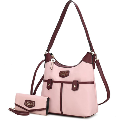 Mkf Collection By Mia K Harper Nylon Hobo Shoulder Handbag With Matching Wallet In Pink