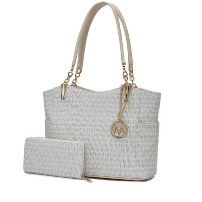 Mkf Collection By Mia K Savannah M Logo Printed Women's Tote And Wristlet Wallet In White