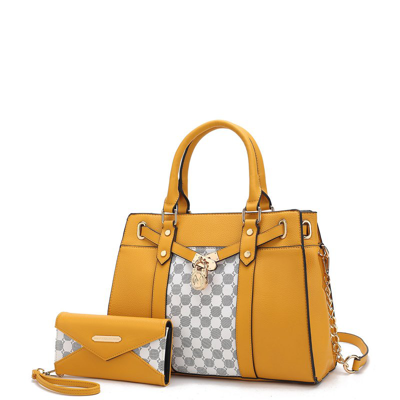 Mkf Collection By Mia K Christine Circular Print Satchel Bag Witch Matching Wallet In Yellow