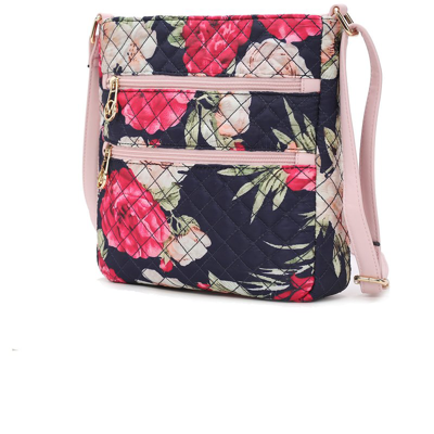 Mkf Collection By Mia K Lainey Quilted Cotton Botanical Pattern Women's Crossbody In Blue