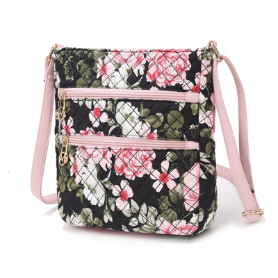 Mkf Collection By Mia K Lainey Quilted Cotton Botanical Pattern Women's Crossbody In Black