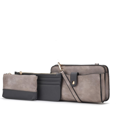 Mkf Collection By Mia K Muriel Vegan Leather Women's Crossbody Bag With Card Holder And Small Pouch In Grey