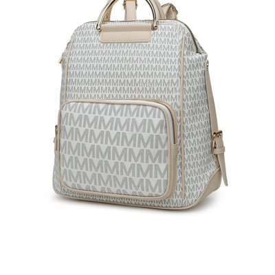 Mkf Collection By Mia K June M Logo Printed Vegan Leather Women's Backpack In White