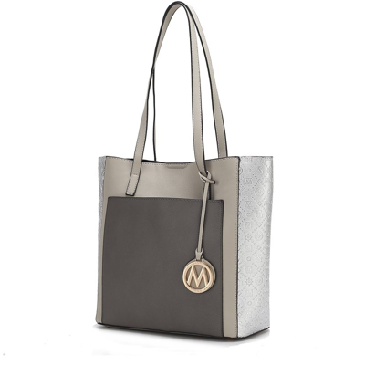 Mkf Collection By Mia K Leah Vegan Leather Color-block Women's Tote Bag In Grey