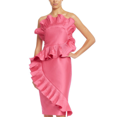 Badgley Mischka Asymmetrical Pleated Ruffle Cocktail Dress In Pink