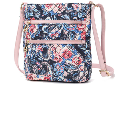 Mkf Collection By Mia K Lainey Quilted Cotton Botanical Pattern Women's Crossbody In Pink