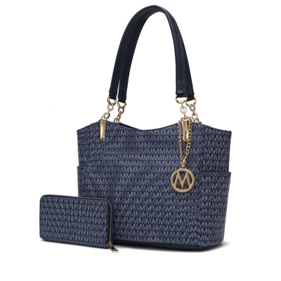 Mkf Collection By Mia K Savannah M Logo Printed Women's Tote And Wristlet Wallet In Blue