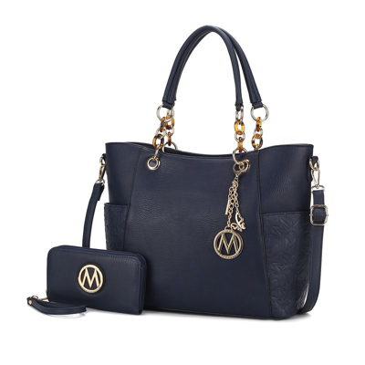Mkf Collection By Mia K Merlina Embossed Pockets Vegan Leather Women's Tote Bag With Wallet In Blue