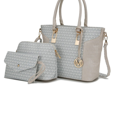 Mkf Collection By Mia K Shonda 3pc Tote With Cosmetic Pouch & Wristlet In White