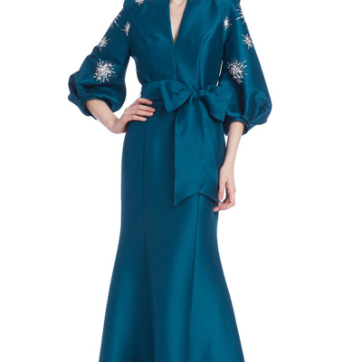 Badgley Mischka Women's Embellished Blouson-sleeve Gown In Blue