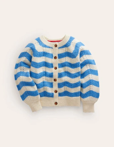 Mini Boden Kids' Blouson Wave Cardigan Blue, Ivory Stripe Girls Boden