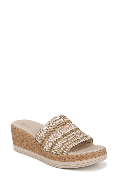 Bzees Runaway Washable Slide Wedge Sandals In Beige Fabric