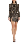 DRESS THE POPULATION NATHALIA SEQUIN DIRECTIONAL STRIPE LONG SLEEVE COCKTAIL MINIDRESS