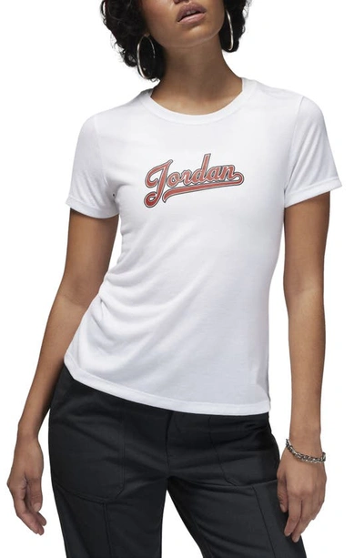 Nike Jordan Women's Slim Short-sleeve Graphic T-shirt In White/ Dune Red