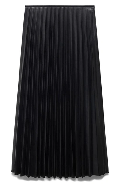 Mango Satin-effect Pleated Midi-skirt Black