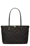 Tory Burch Small T Monogram Zip Canvas Tote Bag In Black