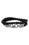 JOHN VARVATOS WOLF BEADED ONYX WRAP BRACELET