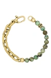 John Varvatos Turquoise Bead & Chain Link Bracelet In Brass