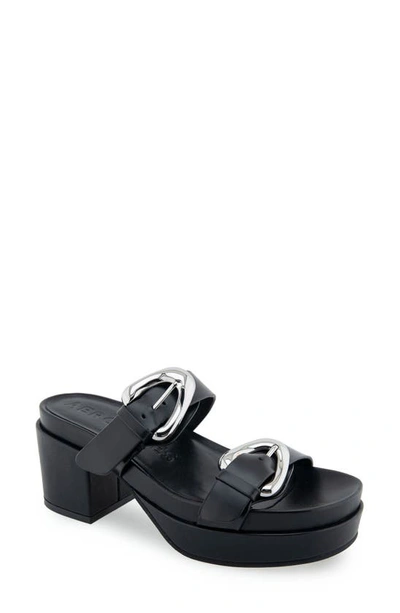 Aerosoles Chance Platform Slide Sandal In Black Leather