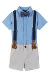 ANDY & EVAN SHORT SLEEVE BUTTON-UP SHIRT, SUSPENDERS, BOW TIE & SHORTS SET