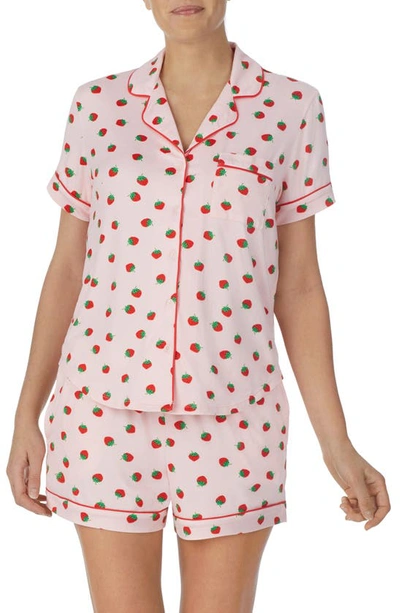 Kate Spade New York Scattered Strawberries Short Sleeve Pyjama Set In Pink Print