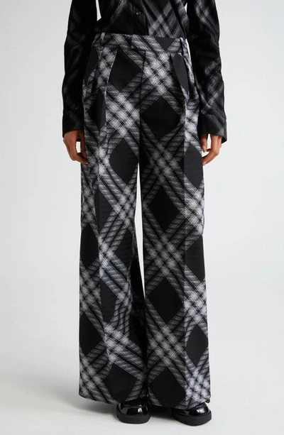 Burberry Signature Check Wide-leg Trousers In Black,white