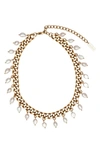 St. Moran Freshwater Pearl Charm Curb Link Necklace In White/gold