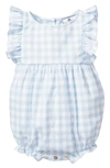 Petite Plume Gingham Ruffle Trim Cotton Blend One-piece Pajamas In Blue