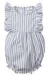 Petite Plume Ruffle Trim Cotton Blend One-piece Pajamas In Navy