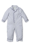 Petite Plume Stripe Cotton Blend Button-up Romper In Navy
