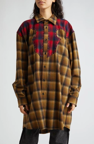 Maison Margiela X Pendleton Plaid Wool Flannel Button-up Shirt In Brown