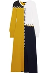 CEDRIC CHARLIER COLOR-BLOCK WHIPSTITCHED WOOL AND CASHMERE-BLEND MIDI DRESS