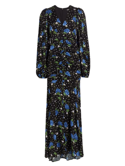 Rotate Birger Christensen Womens Rose Tap Shoe Comb Floral-print V-neck Satin Maxi Dress