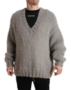 DOLCE & GABBANA DOLCE & GABBANA ELEGANT GREY V-NECK ALPACA BLEND MEN'S SWEATER