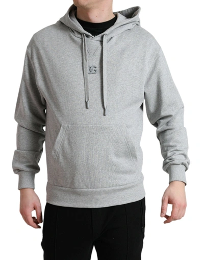 DOLCE & GABBANA DOLCE & GABBANA CHIC GRAY LOGO HOODED COTTON MEN'S SWEATER