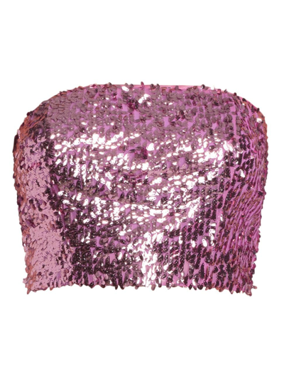 Rotate Birger Christensen + Net Sustain Emili Strapless Cropped Sequined Recycled-tulle Top In Fuchsia Pink