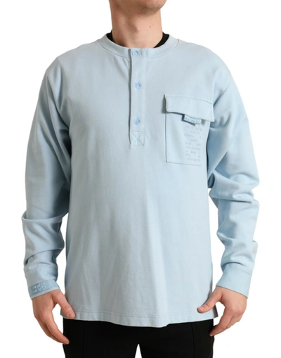 Dolce & Gabbana Light Blue Cotton Buttoned Pullover Jumper