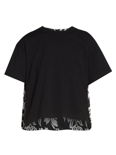 Sacai Women's Floral Pleated-back T-shirt In Black