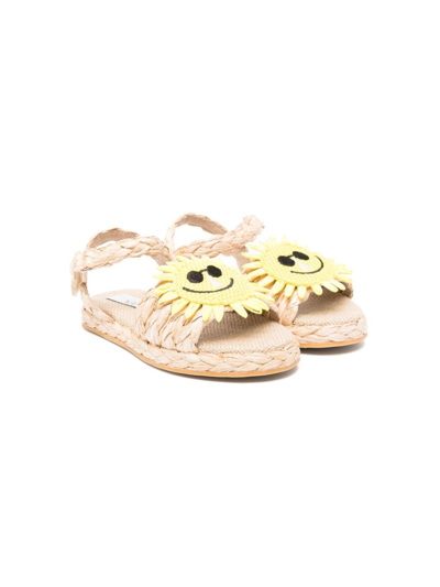 Stella Mccartney Kids' Raffia Effect Sun Sandals In Brown