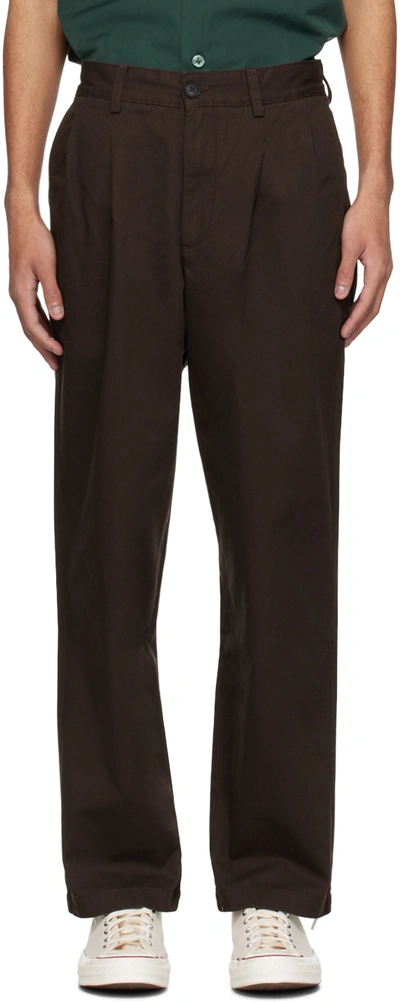 Noah Brown Double-pleat Trousers In Espresso