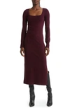 French Connection Babysoft Square Neck Long Sleeve Midi Dress In Evening Wine