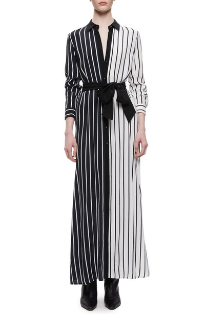 ALICE AND OLIVIA CHASSIDY COLORBLOCK STRIPE LONG SLEEVE MAXI SHIRTDRESS