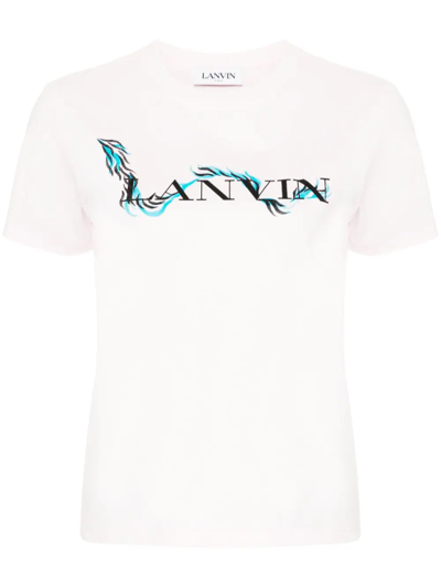 Lanvin Cotton T-shirt With Logo Print In Pink & Purple