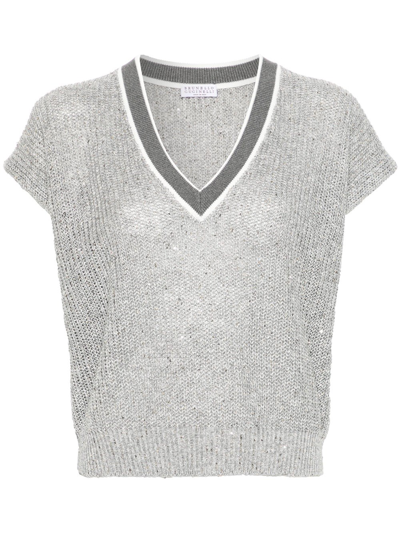 Brunello Cucinelli V-neck Tank Top In Grey