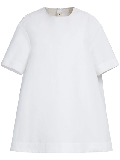 Marni Cotton Cady Short Sleeve Mini Dress In White