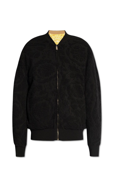 Versace Baroque-pattern Reversible Bomber Jacket In Black