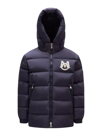 Moncler Kids' Mark Short Parka In Blue