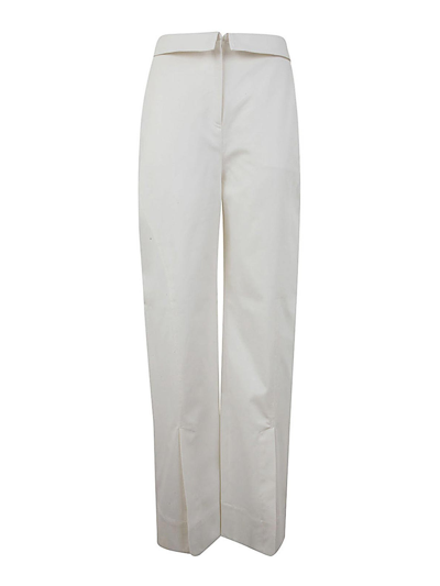 Alberta Ferretti Split Cotton Gabardine Wide Pants In Blanco