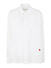 Alexander Wang Button Up Boyfriend Shirt In Compact Cotton With Apple Logo Patch In White
