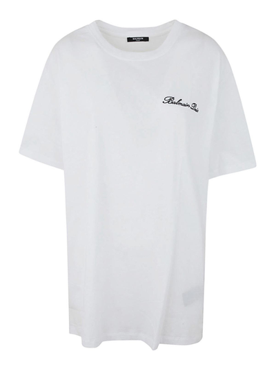 Balmain Signature Embroidery T-shirt Bulky Fit In Blanco